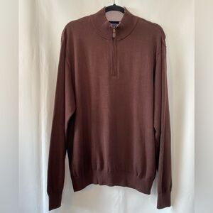 Blanq Azul Mens Dark Brown 100% Pima Cotton 1/4 Zip Sweater XL Quiet Luxury